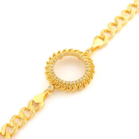 Yarım Altın Çerçeve Bileklik Çelik Altın Kaplama Figaro Güneş Model BLK-1086