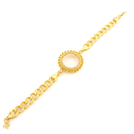 Yarım Altın Çerçeve Bileklik Çelik Altın Kaplama Figaro Güneş Model BLK-1086