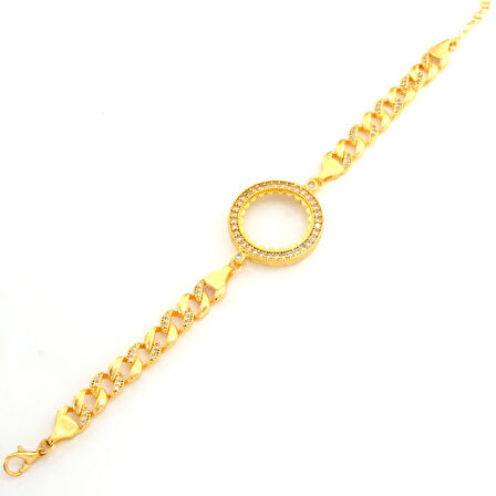 Yarım Altın Çerçeve Bileklik Çelik Altın Kaplama Figaro Model BLK-1068