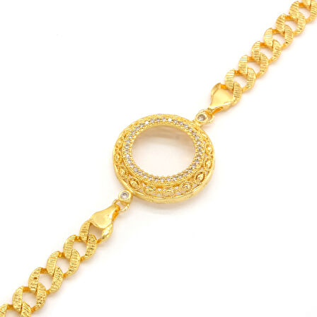 Çeyrek Altın Çerçeve Bileklik Çelik Altın Kaplama İşlemeli Figaro Model BLK-1114