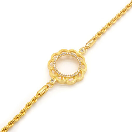 Çeyrek Altın Çerçeve Bileklik Çelik Altın Kaplama Çiçek Burgu Model BLK-1110