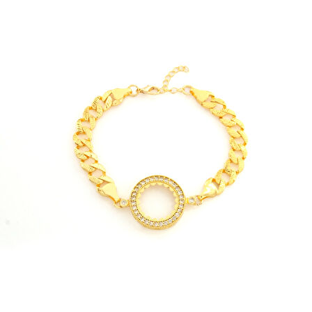 Çeyrek Altın Çerçeve Bileklik Çelik Altın Kaplama Figaro Model BLK-1078