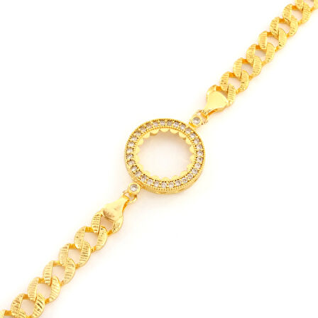 Çeyrek Altın Çerçeve Bileklik Çelik Altın Kaplama Figaro Model BLK-1078