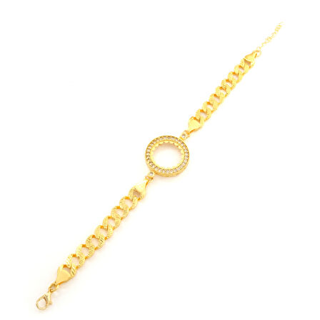 Çeyrek Altın Çerçeve Bileklik Çelik Altın Kaplama Figaro Model BLK-1078