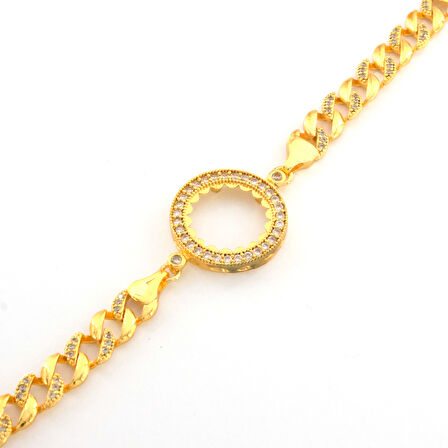 Çeyrek Altın Çerçeve Bileklik Çelik Altın Kaplama Figaro Model BLK-1069