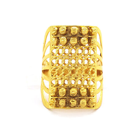 Çelik Yüzük Kadın Altın Kaplama Desenli Kaburga Model YZK-493