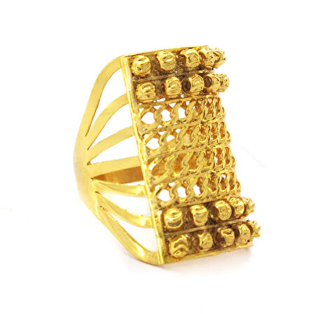 Çelik Yüzük Kadın Altın Kaplama Desenli Kaburga Model YZK-493