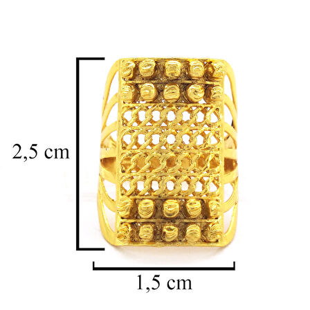 Çelik Yüzük Kadın Altın Kaplama Desenli Kaburga Model YZK-493
