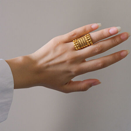 Çelik Yüzük Kadın Altın Kaplama Dorikalı Kaburga YZK-500