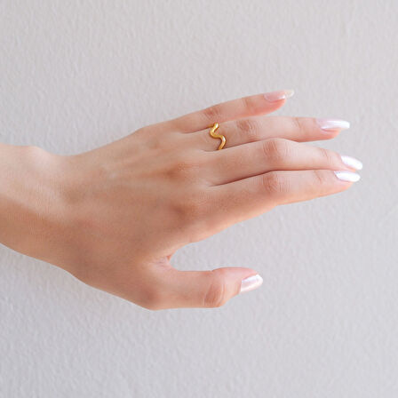 Çelik Yüzük Kadın Altın Kaplama Zigzag Ajda YZK-457