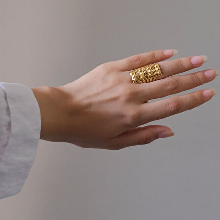 Çelik Yüzük Kadın Altın Kaplama Dorikalı Kaburga ModelYZK-495