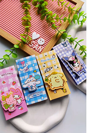 Kuromi-My Melody-Cinnamaroll-Pompompurrin Cırtcırtlı Post-It Defter