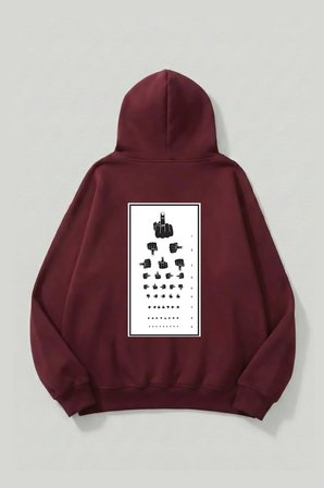 Unisex Yumuşak Dokulu Göz Testi Baskılı Tasarım Oversize 3 İplik Hoodie Sweatshirt