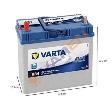 Varta Blue Dynamic 12V 45 Ah Amper B34 Ters Kutup Akü