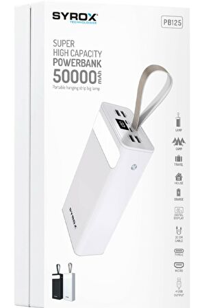 Syrox PB125 50000 mAh Hızlı Şarj Powerbank Beyaz 