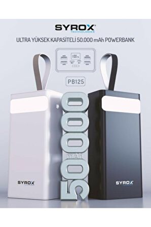 Syrox PB125 50000 mAh Hızlı Şarj Powerbank Beyaz 