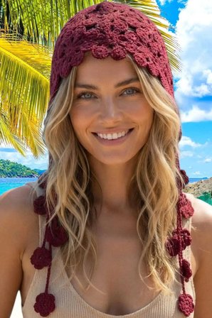 Tezzgelsin Kadın Çiçek Motifli Örgü Bandana Bere Bohem Yazlık Şapka