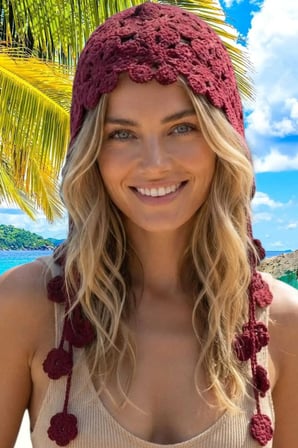 Tezzgelsin Kadın Çiçek Motifli Örgü Bandana Bere Bohem Yazlık Şapka