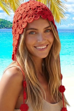 Tezzgelsin Kadın Çiçek Motifli Örgü Bandana Bere Bohem Yazlık Şapka