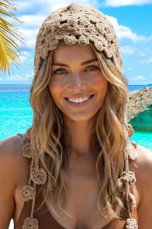 Tezzgelsin Kadın Çiçek Motifli Örgü Bandana Bere Bohem Yazlık Şapka