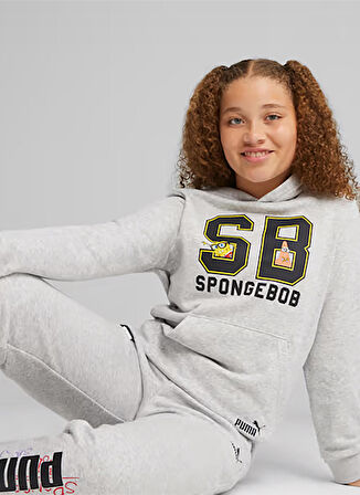 Puma Gri Erkek Çocuk Kapüşonlu Uzun Kollu Düz Sweatshirt 62221304 PUMA X SPONGEBOB Hoodie