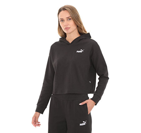 675970-01 Puma Ess Elevated Cropped Hoodie Sand Dune Kadın Sweatshirt Siyah