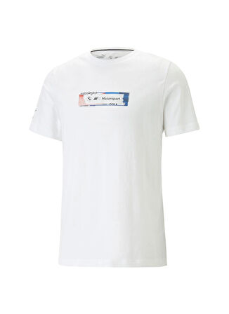 Beyaz Erkek Bisiklet Yaka Normal Kalıp  T-Shirt 62108002 BMW MMS Statement Logo Tee