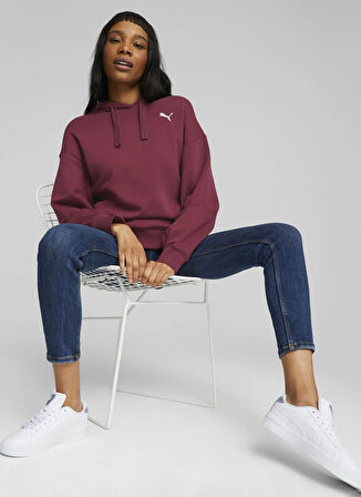 Puma 67657322 HER Hoodie TR Dark Jasper Bordo Kapüşon Yaka Regular Fit Düz Kadın Sweatshırt