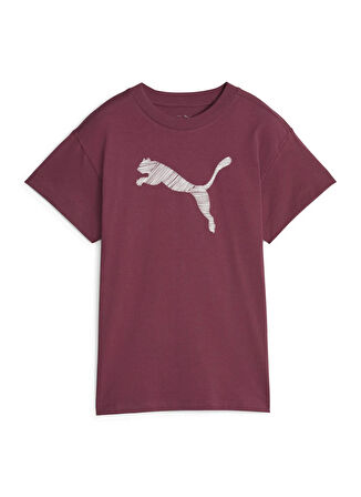 Puma 67600022 HER Tee Dark Jasper Bordo Yuvarlak Yaka Regular Fit Baskılı Kadın T-Shirt