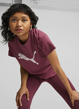 Puma 67600022 HER Tee Dark Jasper Bordo Yuvarlak Yaka Regular Fit Baskılı Kadın T-Shirt