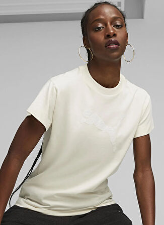 Puma 67600087 HER Tee Alpine Snow Beyaz Yuvarlak Yaka Regular Fit Düz Kadın T-Shirt