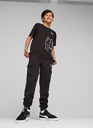 Puma Siyah Erkek Çocuk Bisiklet Yaka Kısa Kollu Düz T-Shirt 62160201 CLASSICS FTR BALLER Logo T