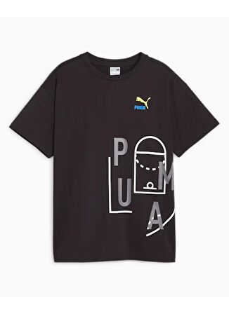 Puma Siyah Erkek Çocuk Bisiklet Yaka Kısa Kollu Düz T-Shirt 62160201 CLASSICS FTR BALLER Logo T