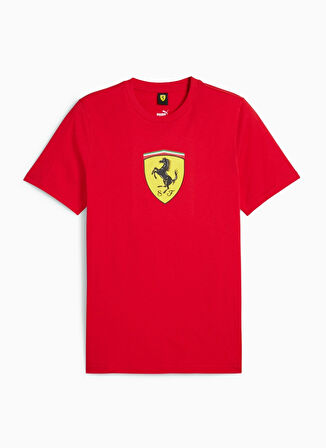 62380502 Ferrari Race Big Shield T Kırmızı Yuvarlak Yaka Regular Fit Baskılı Erkek T-Shirt