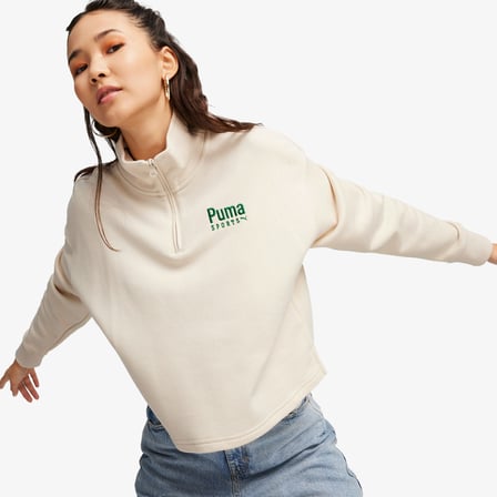 Puma Team Half Zip Crew Kadın Bej Sweatshirt