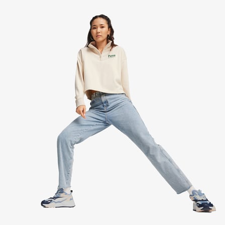 Puma Team Half Zip Crew Kadın Bej Sweatshirt