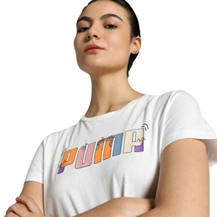 Puma ESS+ Graphic Tee Beyaz Kadın Tişört - 679916 02