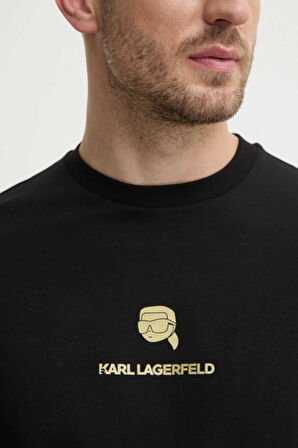 Karl Lagerfeld Erkek Bisiklet Yaka T-Shirt Siyah 755461551235 T-SHIRT CREWNECK