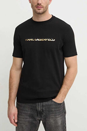Karl Lagerfeld Erkek Bisiklet Yaka T-Shirt Siyah 755462551235 T-SHIRT CREWNECK