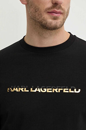 Karl Lagerfeld Erkek Bisiklet Yaka T-Shirt Siyah 755462551235 T-SHIRT CREWNECK
