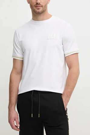 Karl Lagerfeld Erkek Bisiklet Yaka T-Shirt Beyaz 755463551235 T-SHIRT CREWNECK