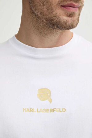 Karl Lagerfeld Erkek Bisiklet Yaka T-Shirt Beyaz 755461551235 T-SHIRT CREWNECK