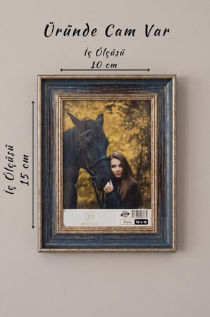 Rustik Seri 10 x 15 Desenli Mavi Fotoğraf Çerçevesi Camlı Dekoratif Duvar&Masa Plastik Çerçeve