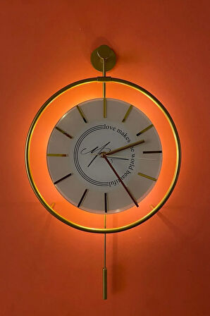 Orta Boy -timelles Love Gold Led'li , Modern Dekoratif Duvar Saati