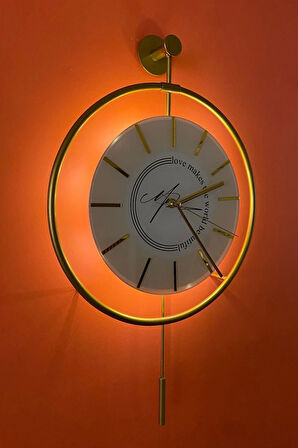 Orta Boy -timelles Love Gold Led'li , Modern Dekoratif Duvar Saati