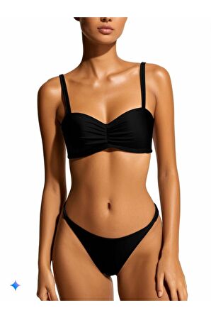 Siyah DAR KALIP Straplez Model İçi Boş Kap Bikini Üstü