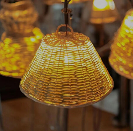 Hasır Doğal Saçaklı 40 Cm Çap Dekoratif Avize Sarı