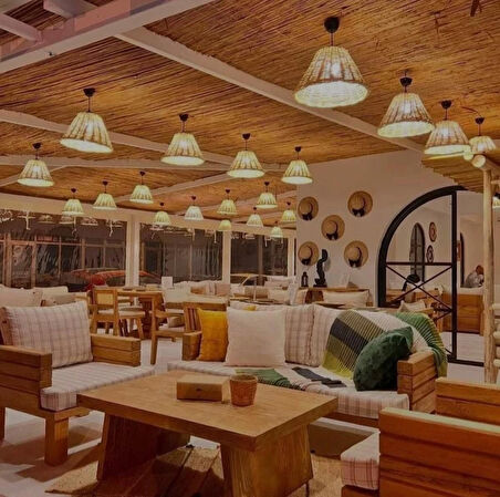 Hasır Doğal Saçaklı 40 Cm Çap Dekoratif Avize Sarı