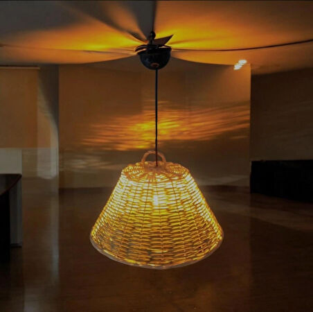 Hasır Doğal Saçaklı 40 Cm Çap Dekoratif Avize Sarı