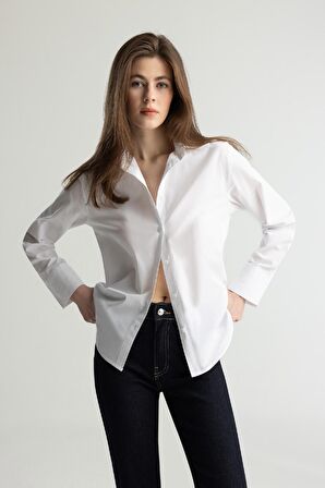 Regular Fit Gömlek Yaka Poplin Uzun Kollu Gömlek